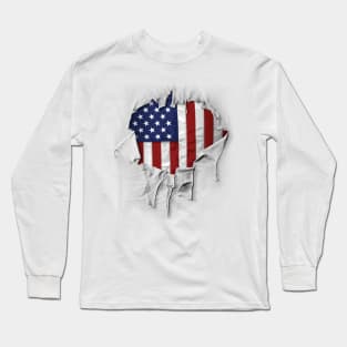 Patriotic American Flag Long Sleeve T-Shirt